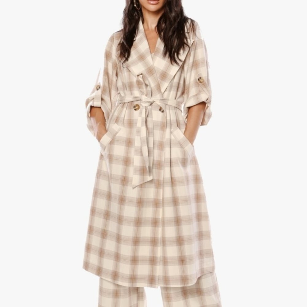 Cara Santana SHE LOVES THE ATTENTION Plaid Trench Coat Dress XXL pockets new
